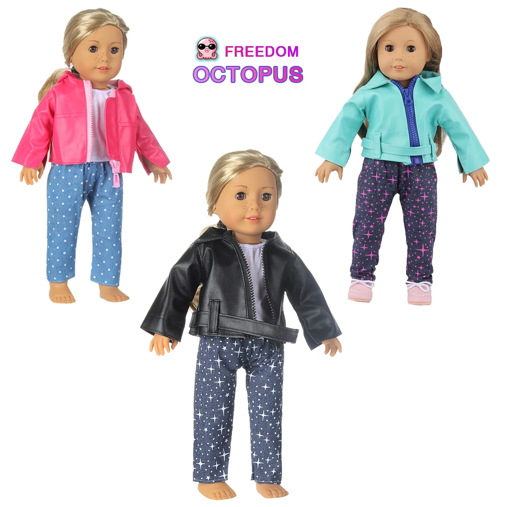 Baby Products Shop - 1 Set Leather Coat+T-shirt+Pants Doll Clothes